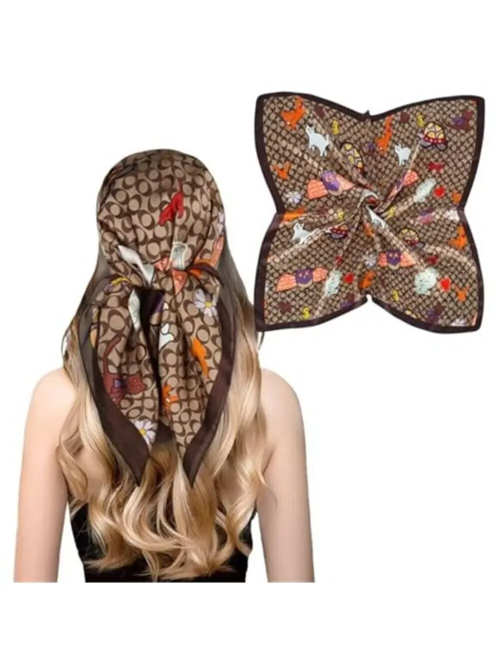 Fashion Silky Feel Satin Head Scarf for Women Brown Hair Bandana Hair Scarf Wrap